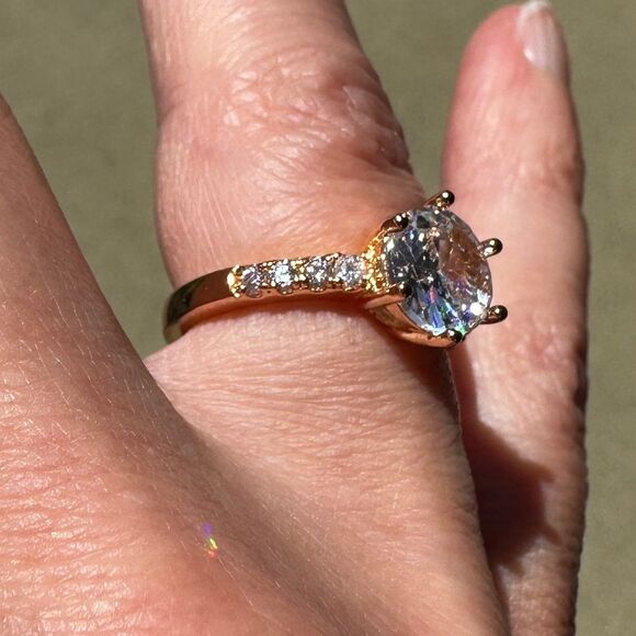 NEW Rose Gold Plated w/ Large Round Clear Crystal CZ Stone Ring Size 5.5 - Picture 10 of 12